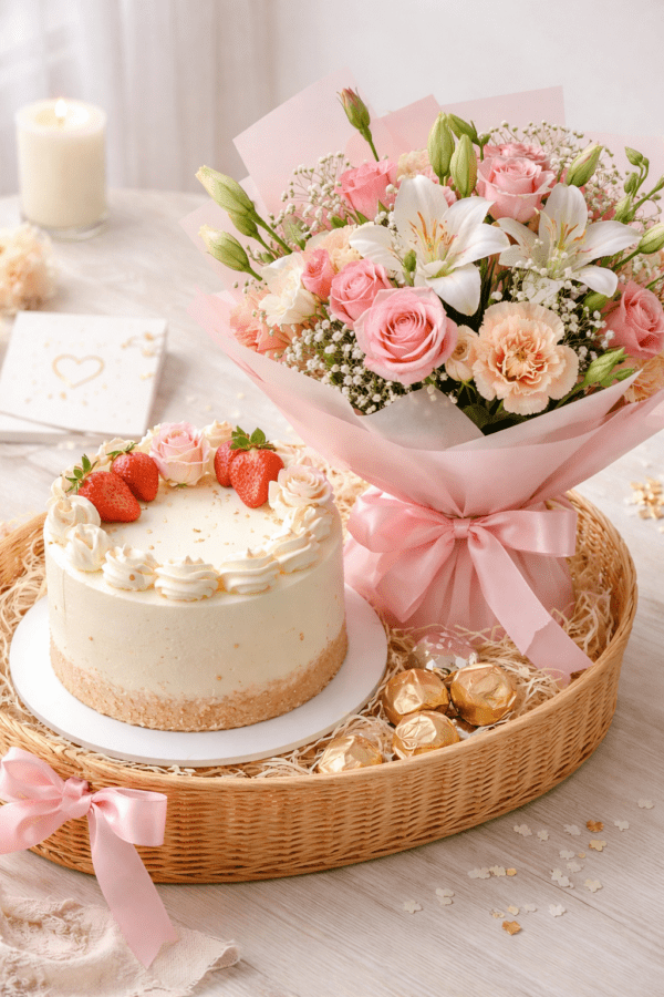 Cake & Flowers Delight Box